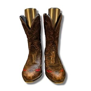 Dan Post Kids Brown and Red Cowboy Boots